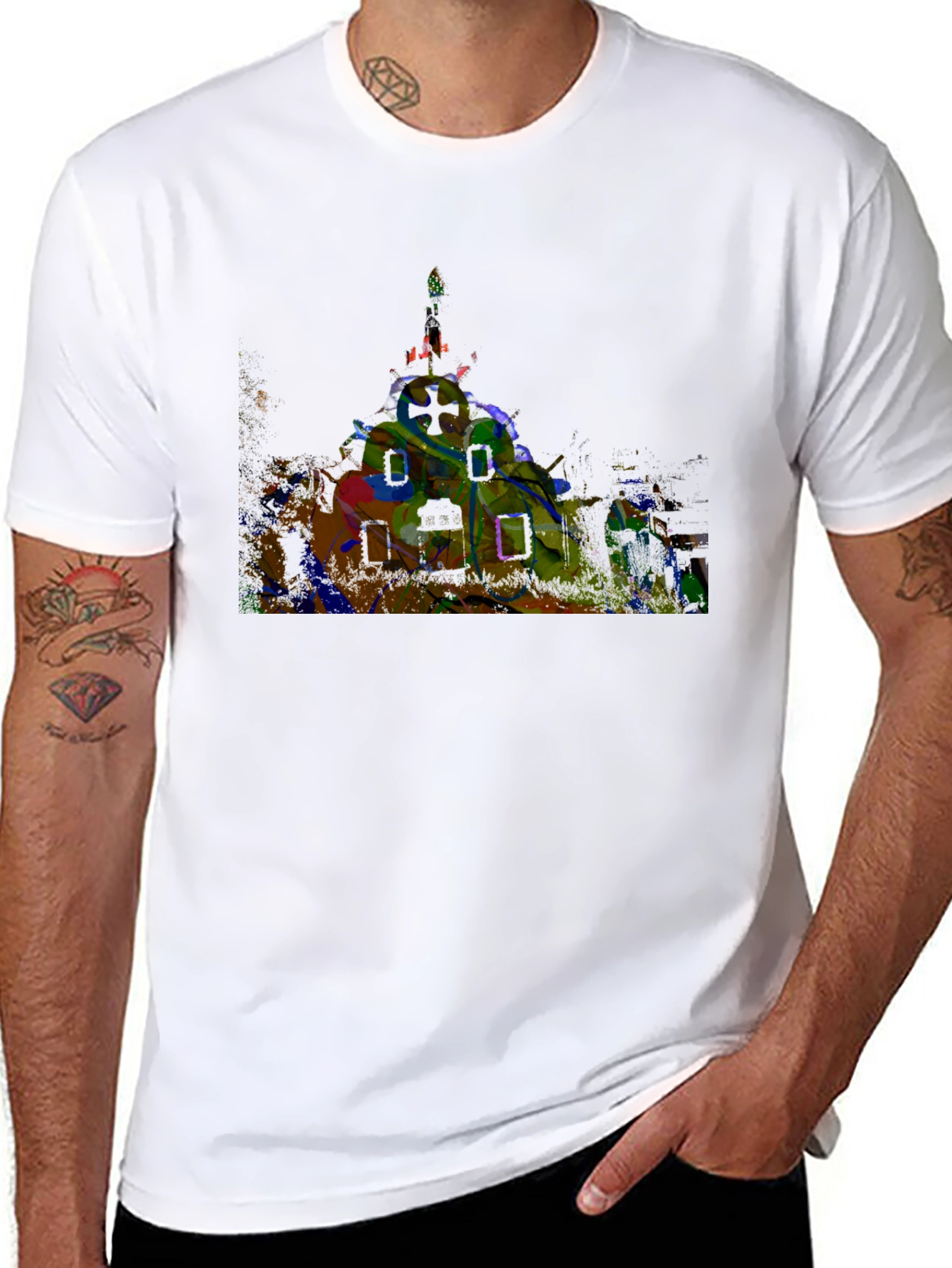 Abstract Castle Graphic Black T-Shirt