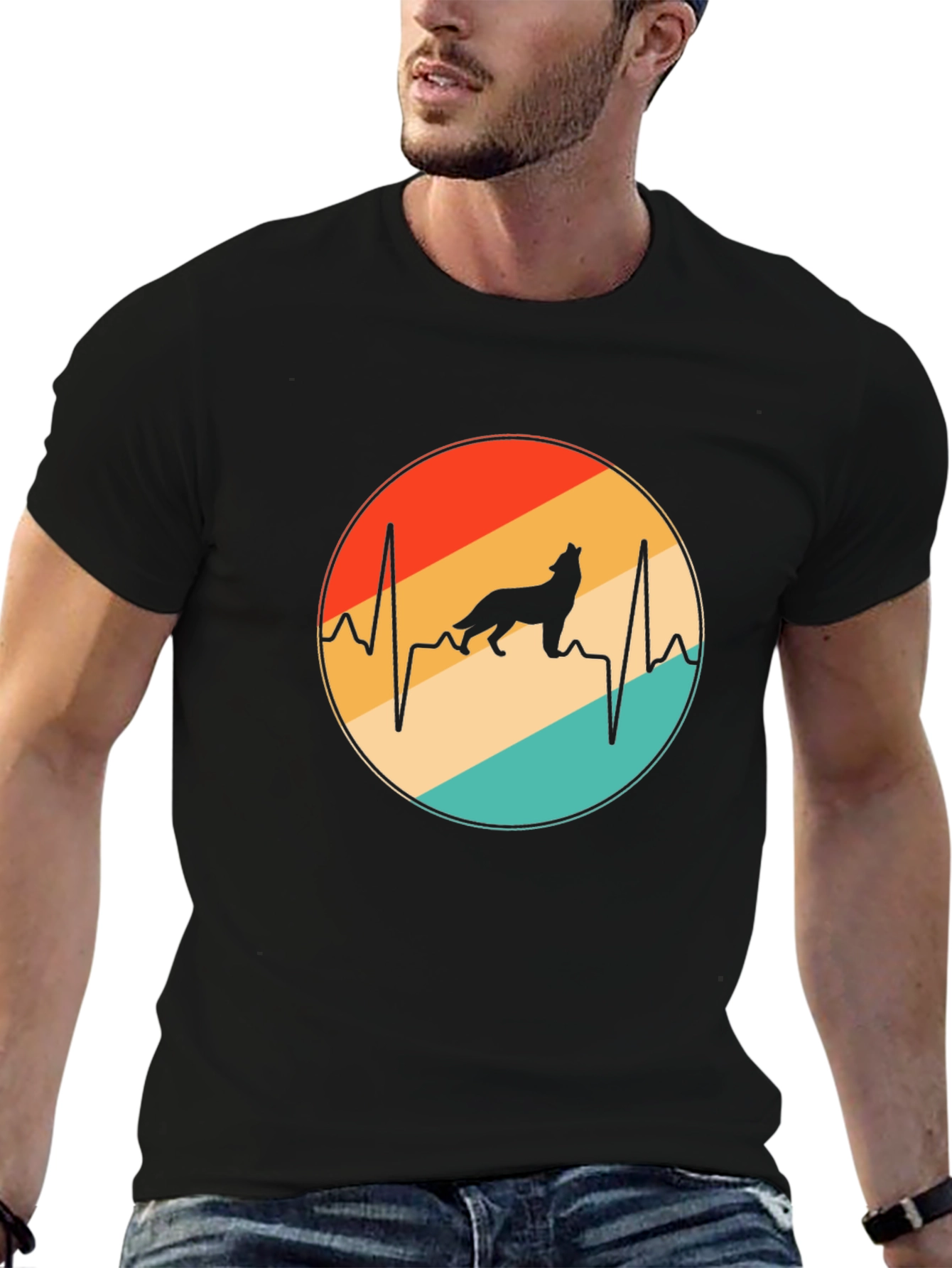 Wolf Heartbeat Graphic Tee - Black