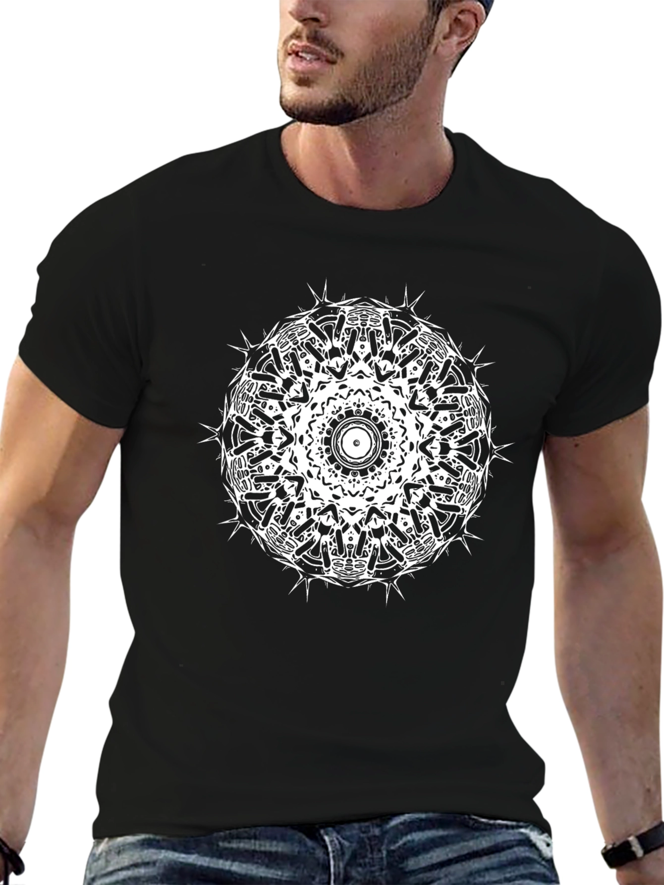 Geometric Mandala Graphic Print Black Tee