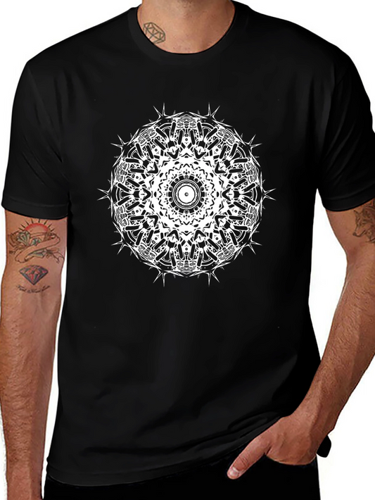 Geometric Mandala Graphic Print Black Tee