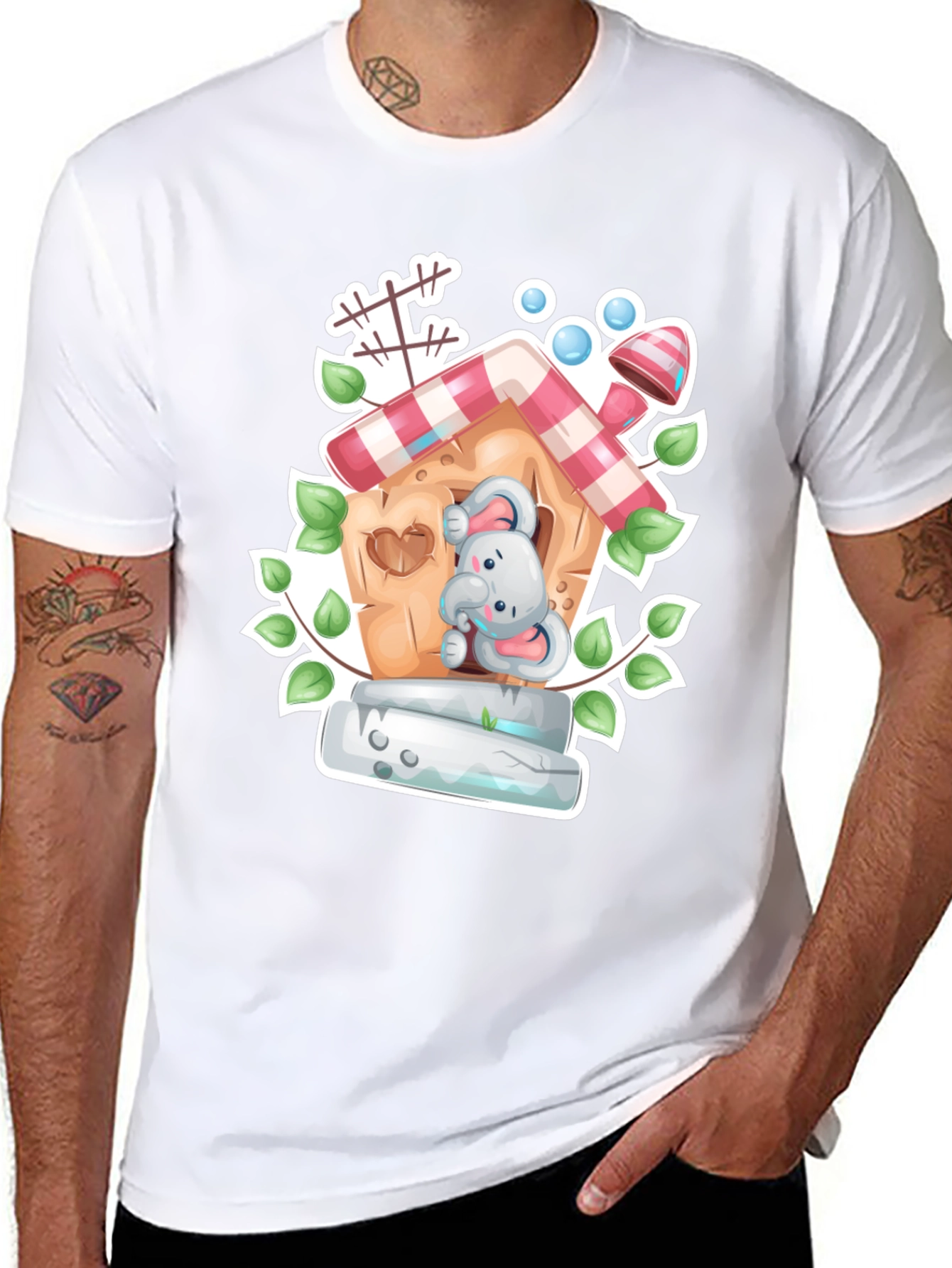 Elephant House Graphic Tee - Whimsical Black T-Shirt