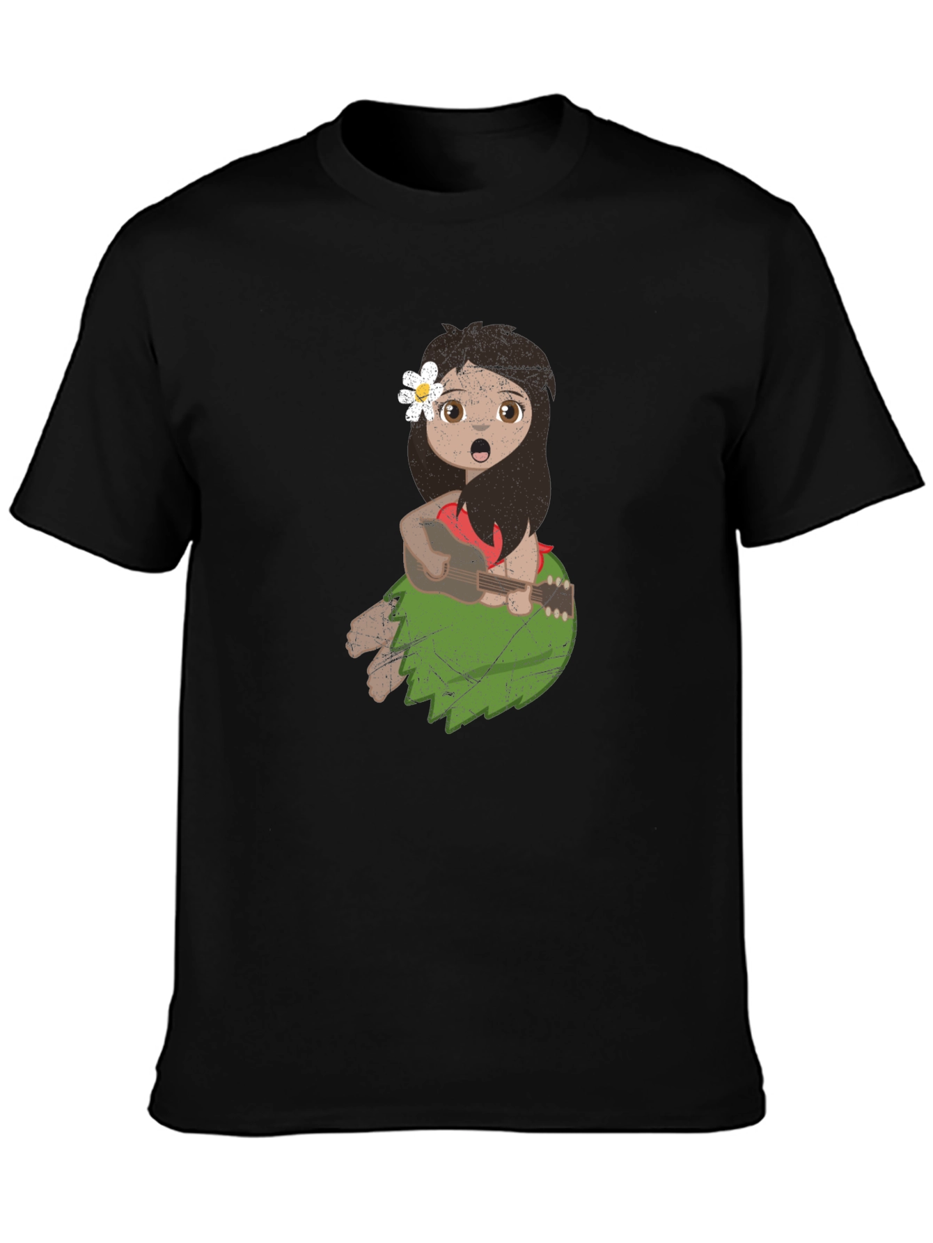 Girl Playing Ukulele Black T-Shirt