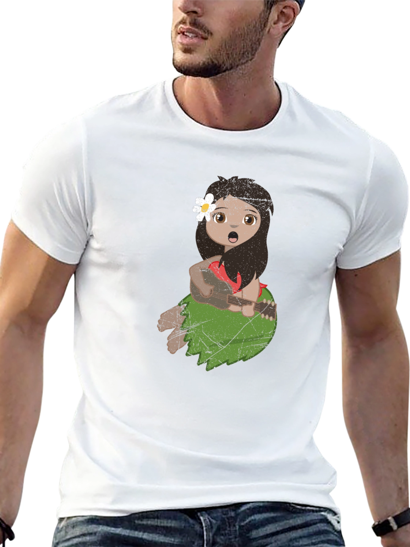 Girl Playing Ukulele Black T-Shirt