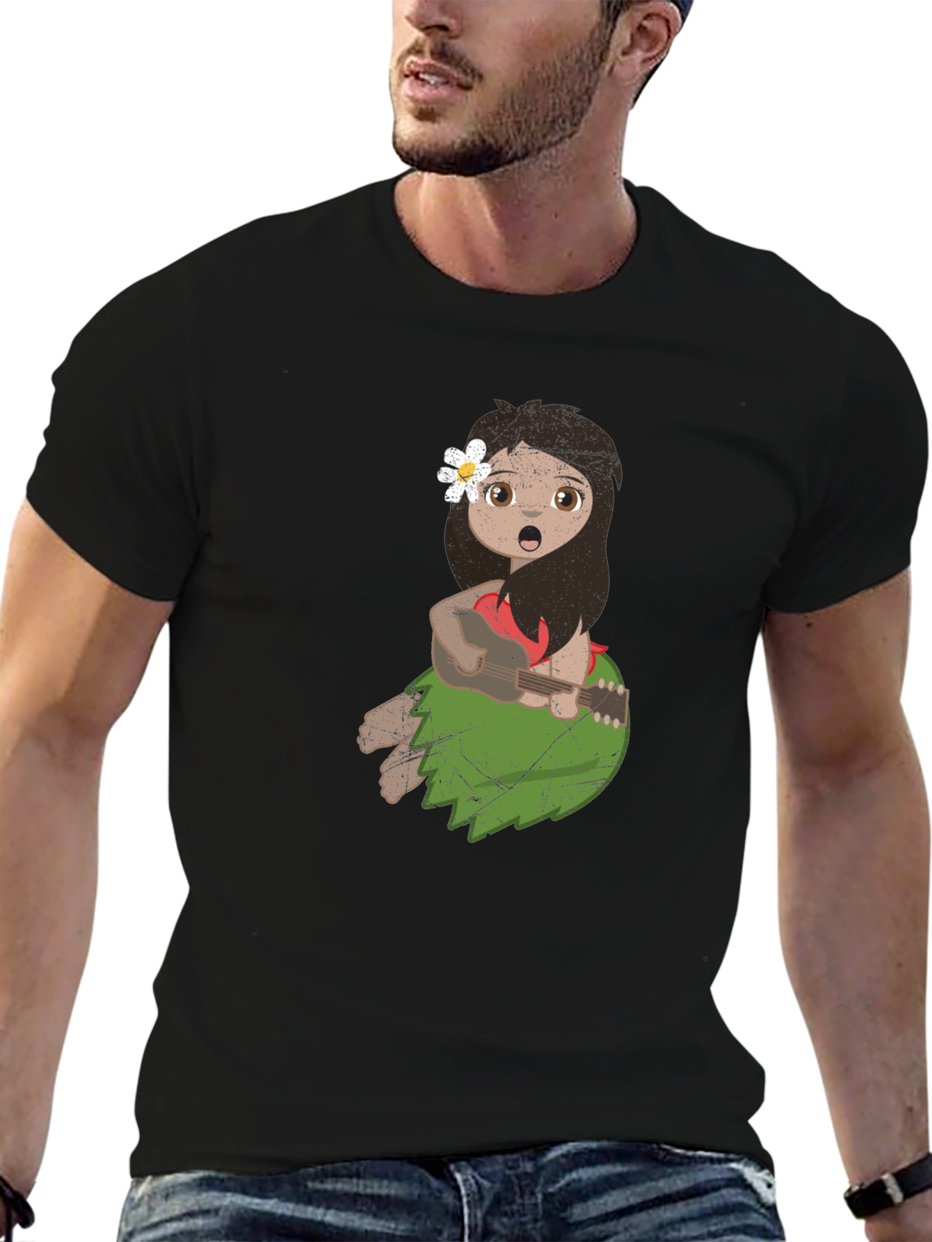 Girl Playing Ukulele Black T-Shirt