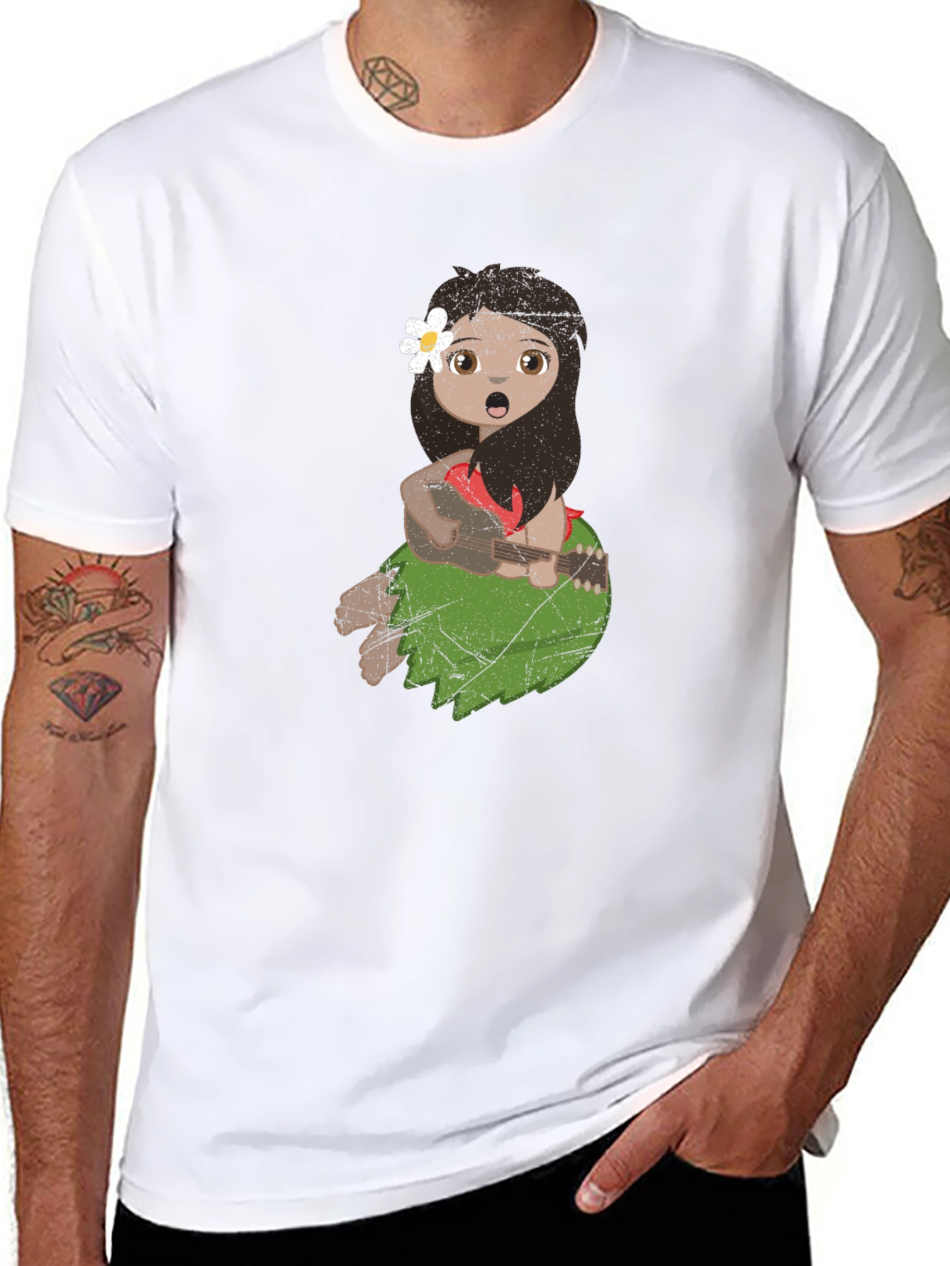 Girl Playing Ukulele Black T-Shirt