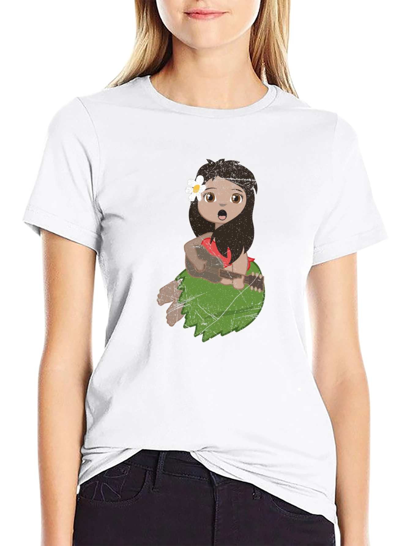 Girl Playing Ukulele Black T-Shirt
