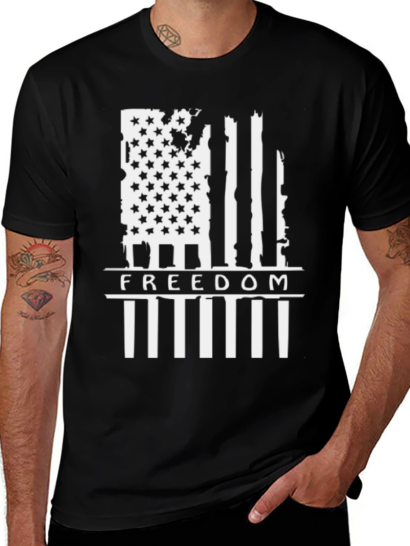 Distressed American Flag Freedom Graphic Tee - Black