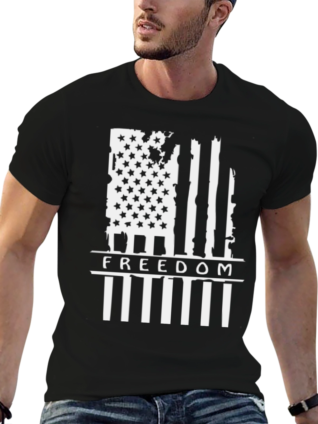 Distressed American Flag Freedom Graphic Tee - Black