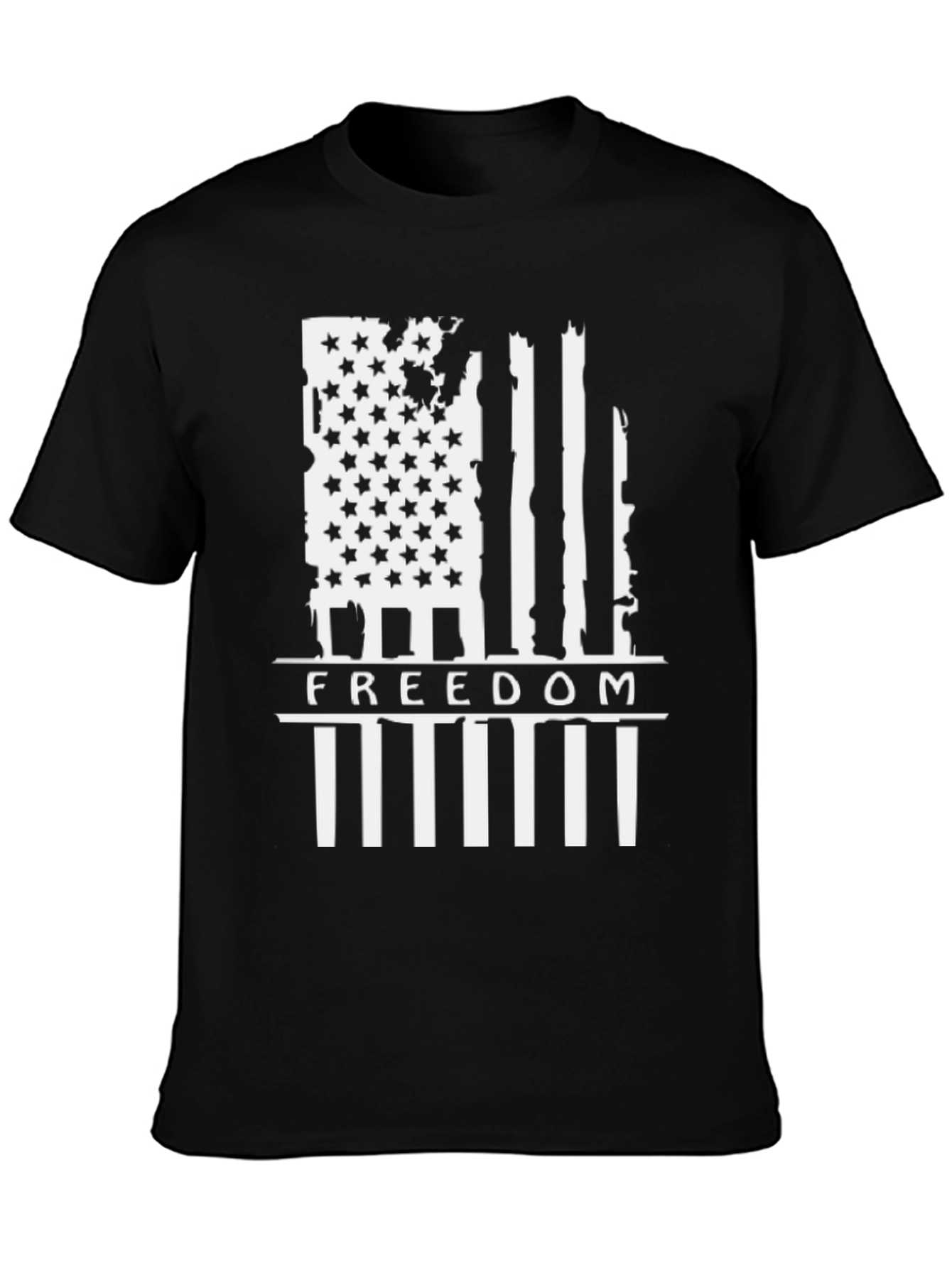Distressed American Flag Freedom Graphic Tee - Black