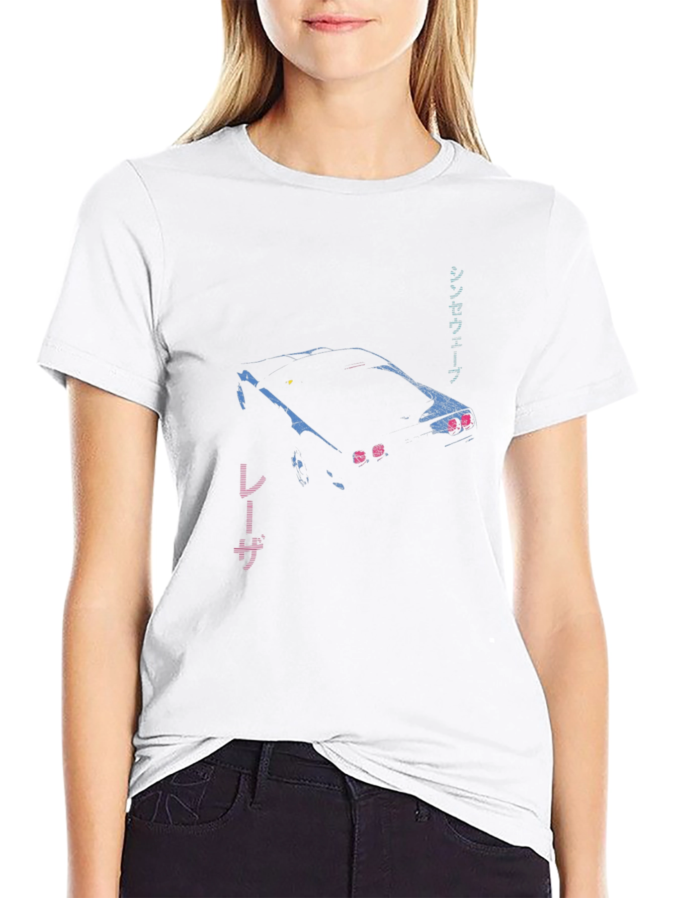 Retro Car Graphic T-Shirt - Japanese Text Design