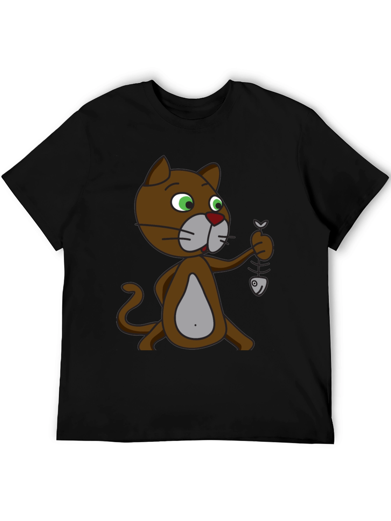 Cartoon Cat with Fish Skeleton T-Shirt