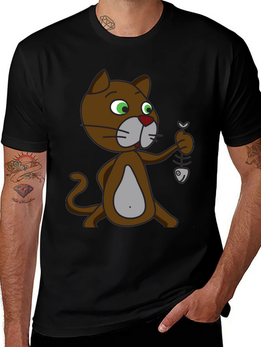 Cartoon Cat with Fish Skeleton T-Shirt