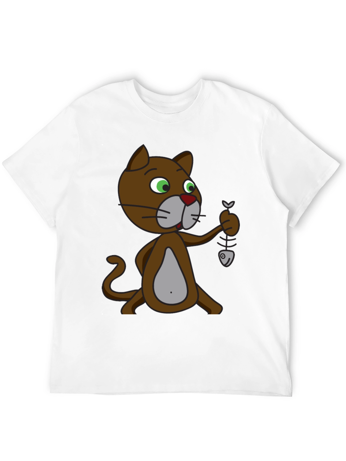 Cartoon Cat with Fish Skeleton T-Shirt