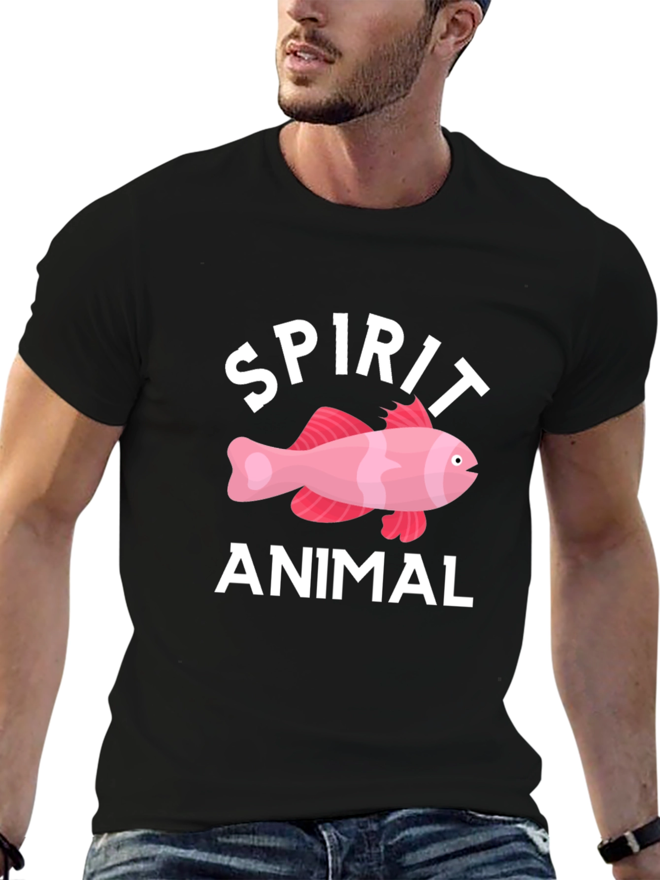 Spirit Animal Fish Graphic Tee - Black Cotton T-Shirt