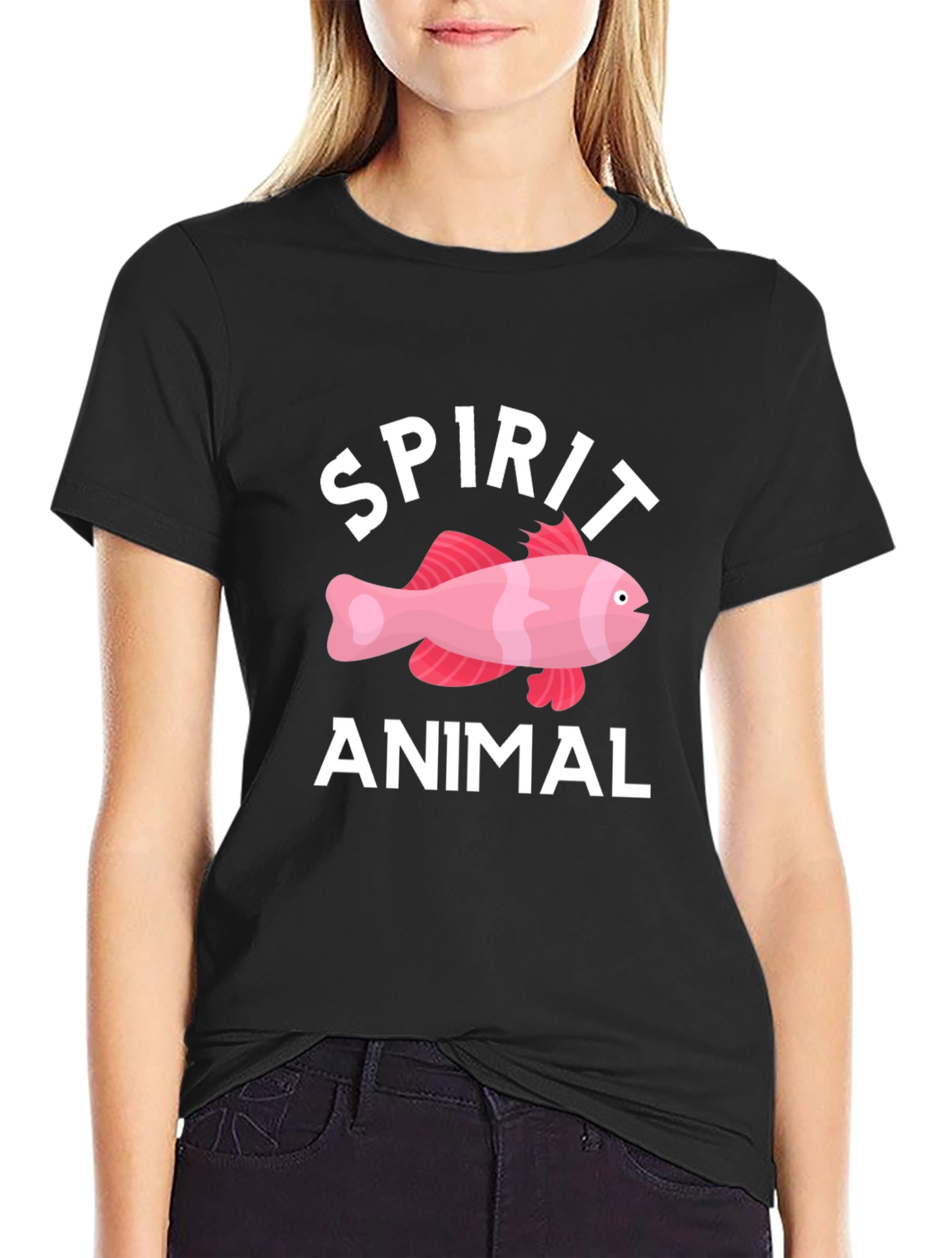 Spirit Animal Fish Graphic Tee - Black Cotton T-Shirt