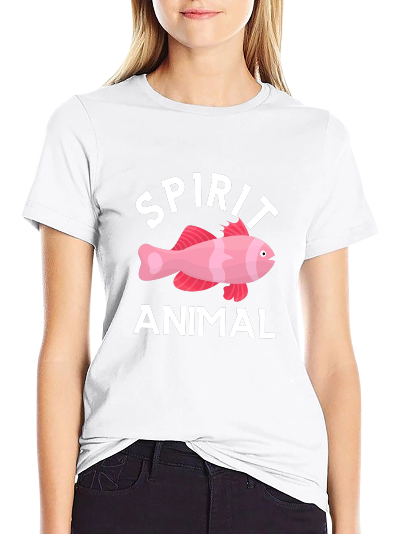Spirit Animal Fish Graphic Tee - Black Cotton T-Shirt