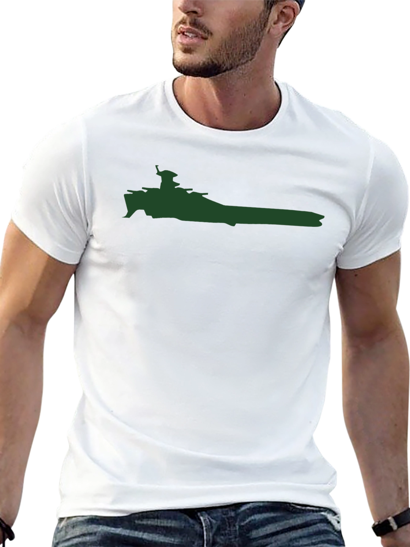 Battleship Silhouette Graphic Tee - Military Style