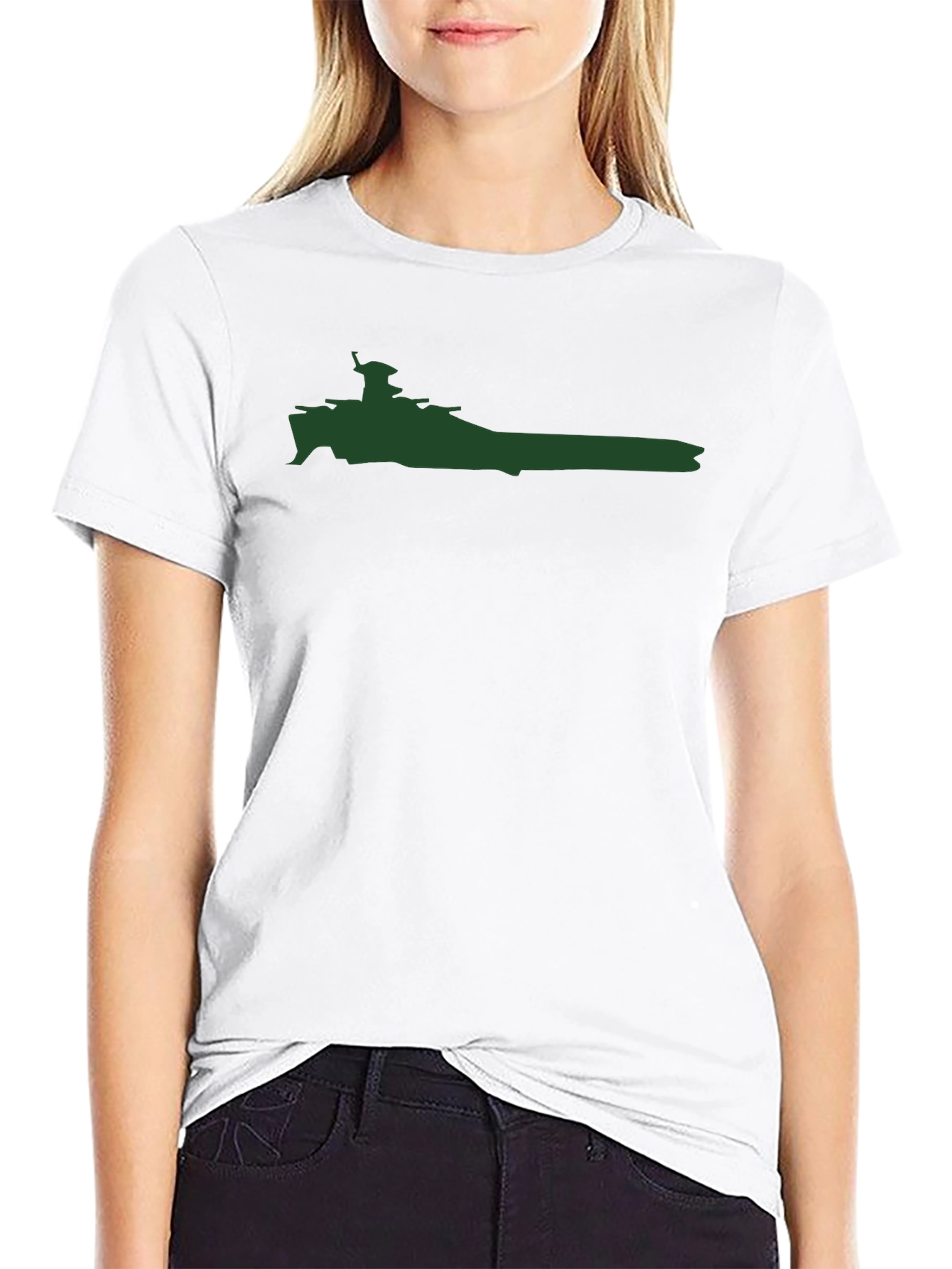 Battleship Silhouette Graphic Tee - Military Style