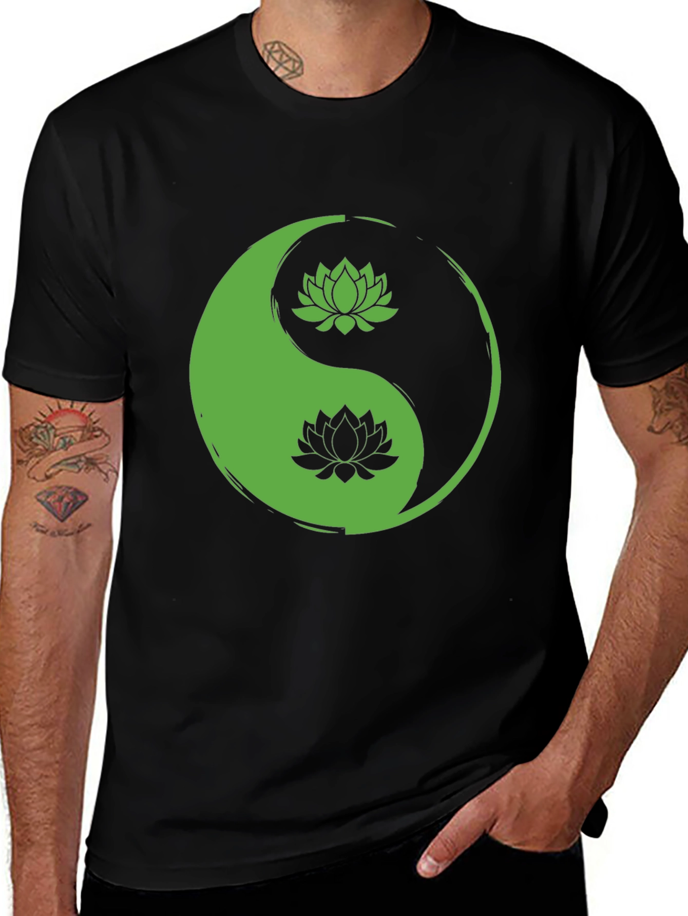 Yin Yang Lotus Black T-Shirt - Balance & Style