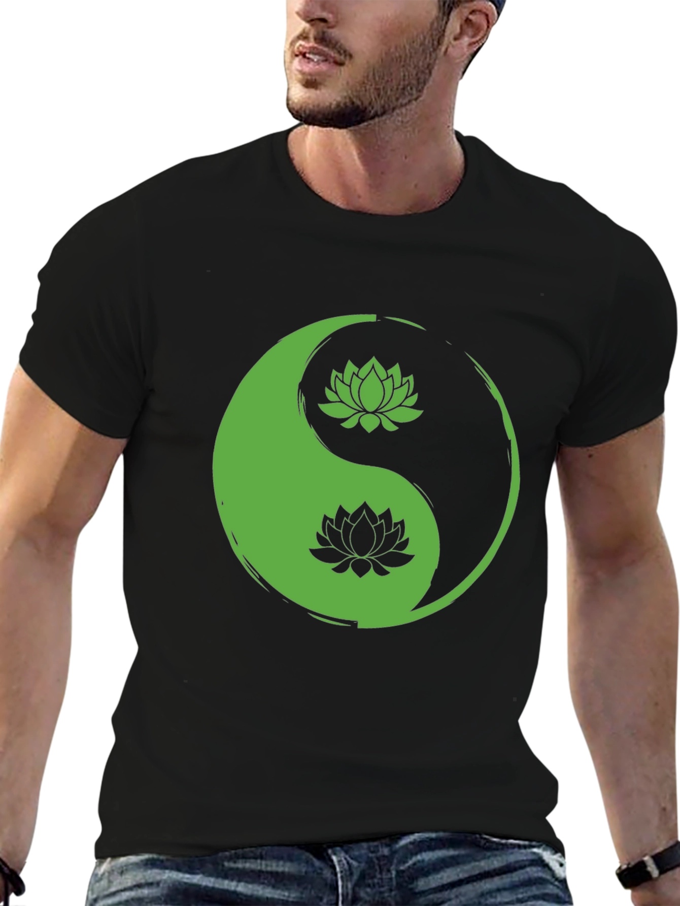 Yin Yang Lotus Black T-Shirt - Balance & Style