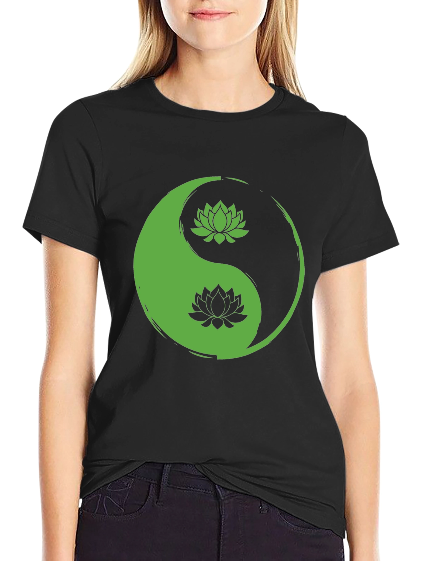 Yin Yang Lotus Black T-Shirt - Balance & Style