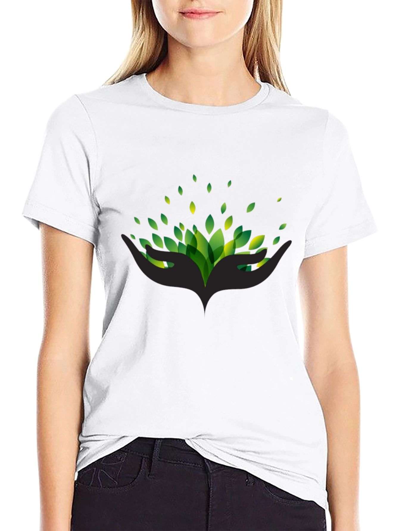 Eco Hands Black Tee - Stylish Nature Graphic T-Shirt