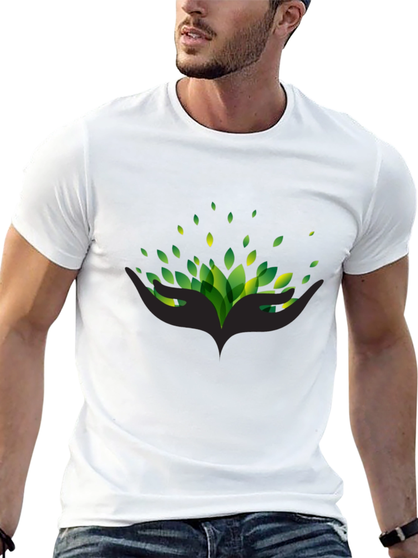 Eco Hands Black Tee - Stylish Nature Graphic T-Shirt