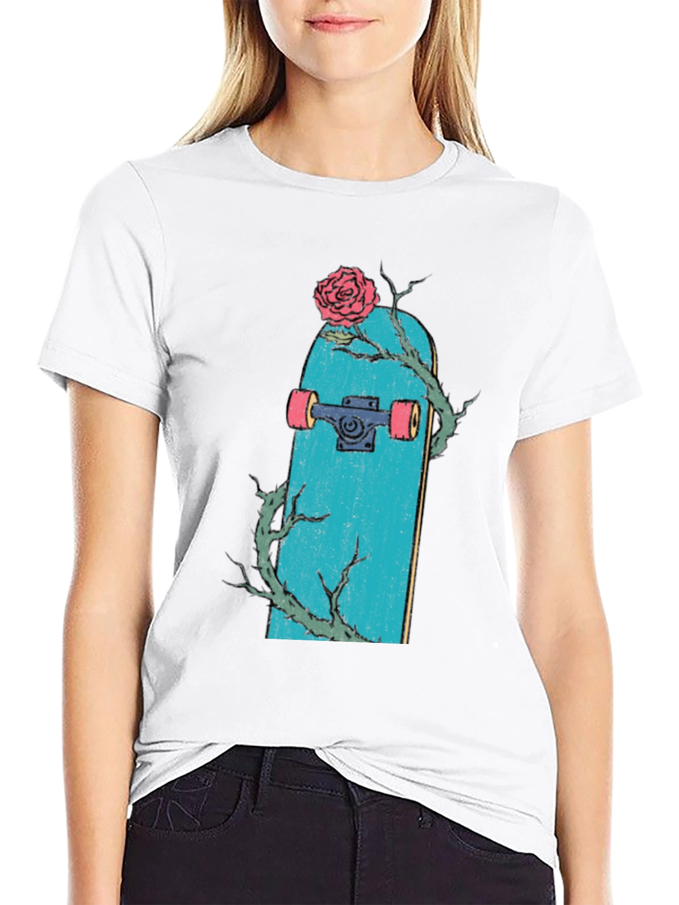 Skateboard Rose Graphic T-Shirt - Trendy Streetwear