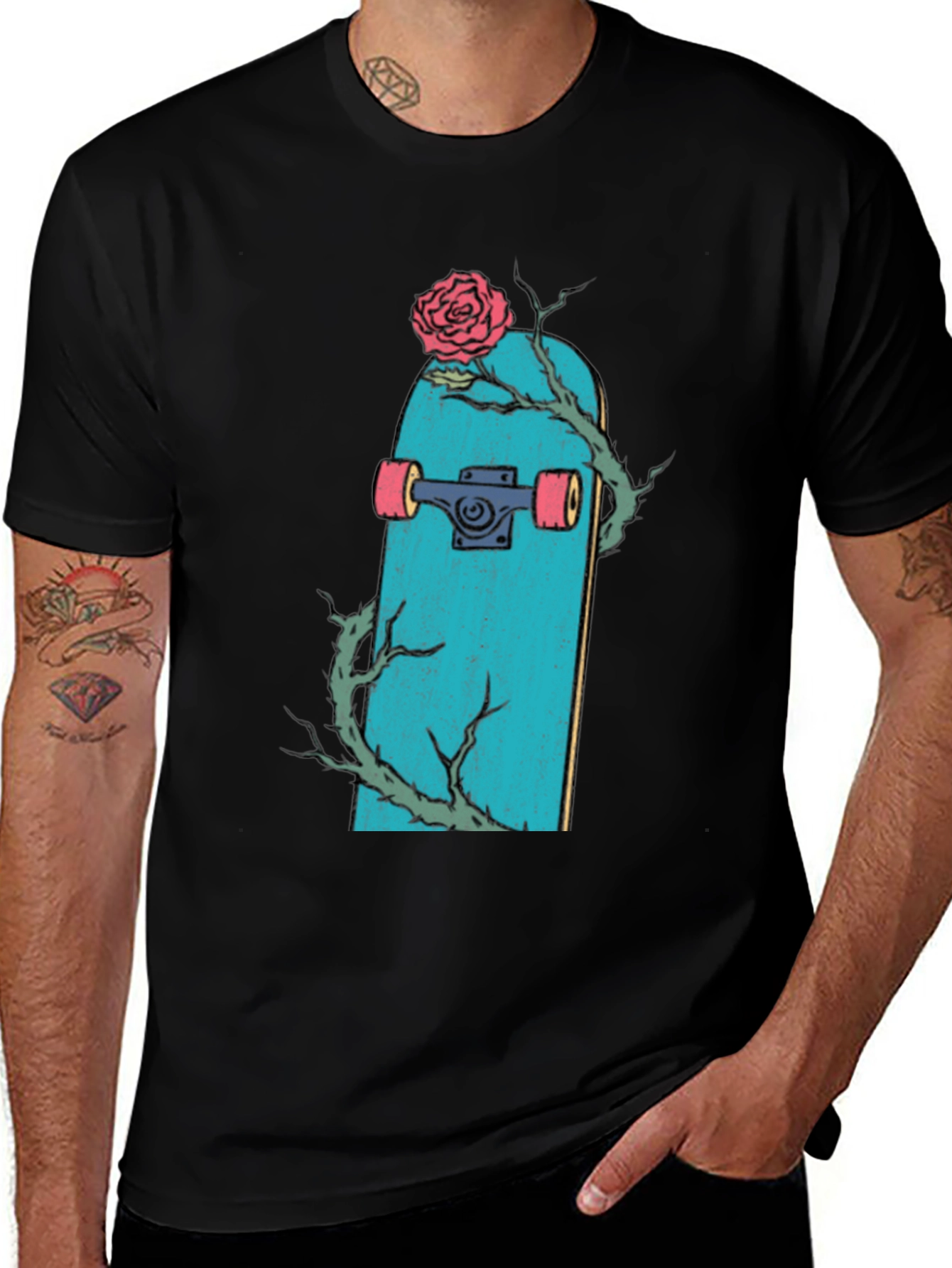 Skateboard Rose Graphic T-Shirt - Trendy Streetwear