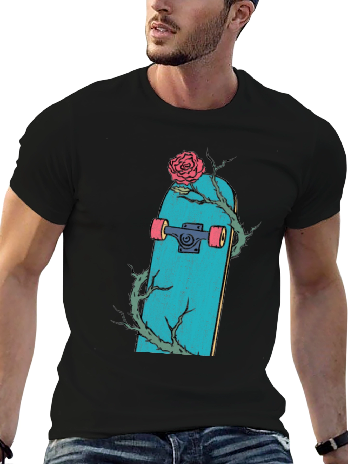 Skateboard Rose Graphic T-Shirt - Trendy Streetwear
