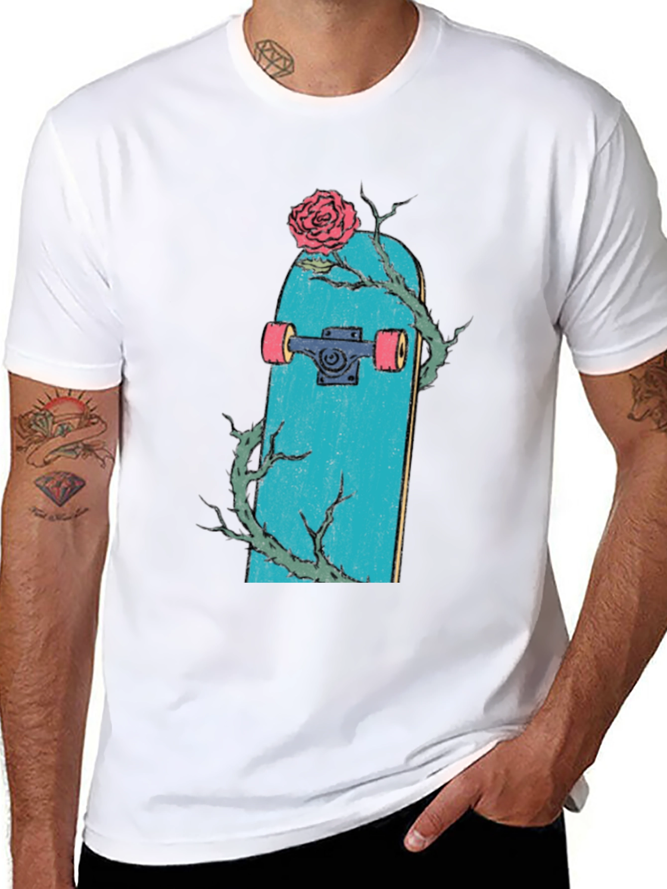 Skateboard Rose Graphic T-Shirt - Trendy Streetwear