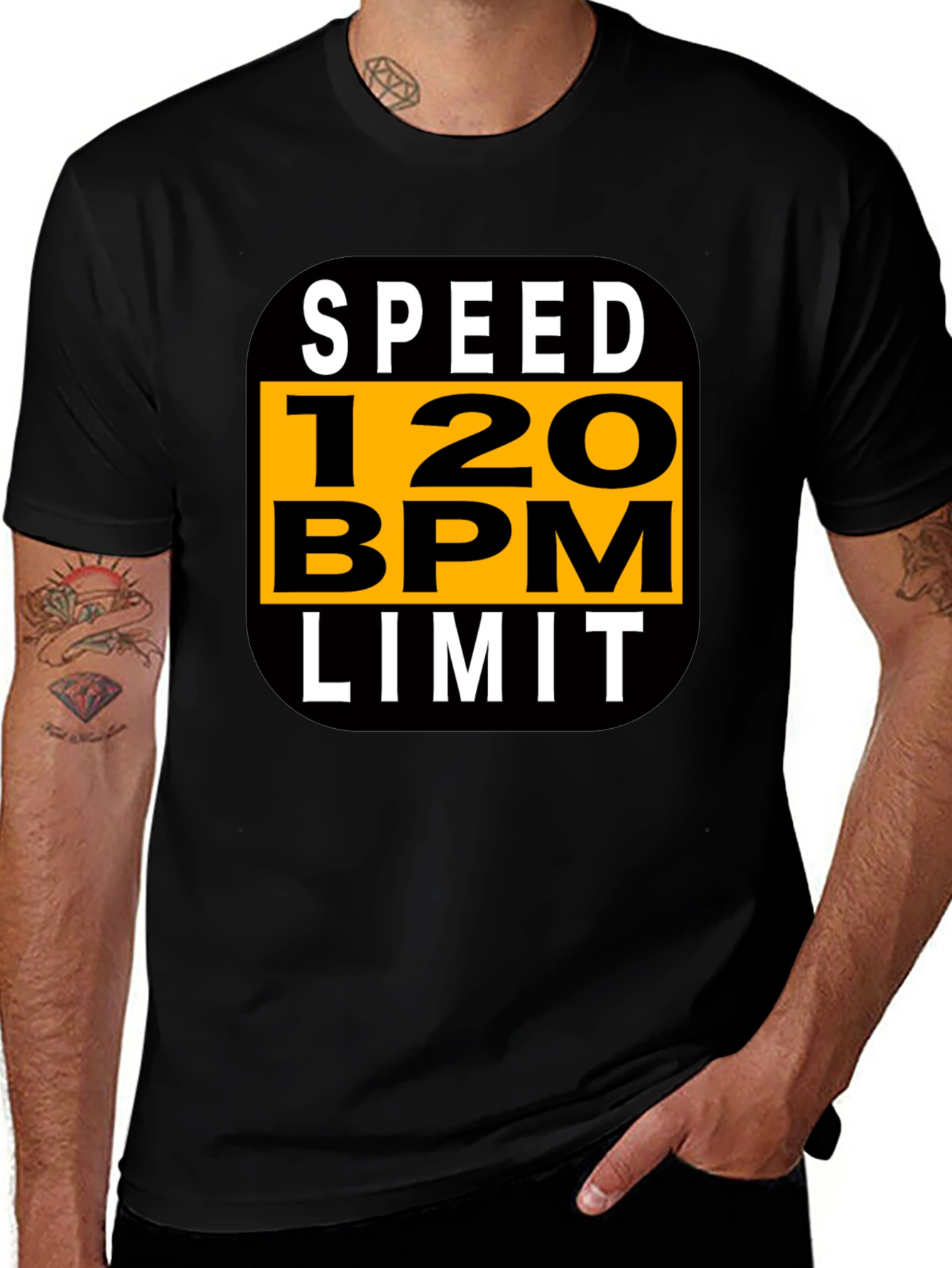 Speed 120 BPM Limit Black Graphic Tee