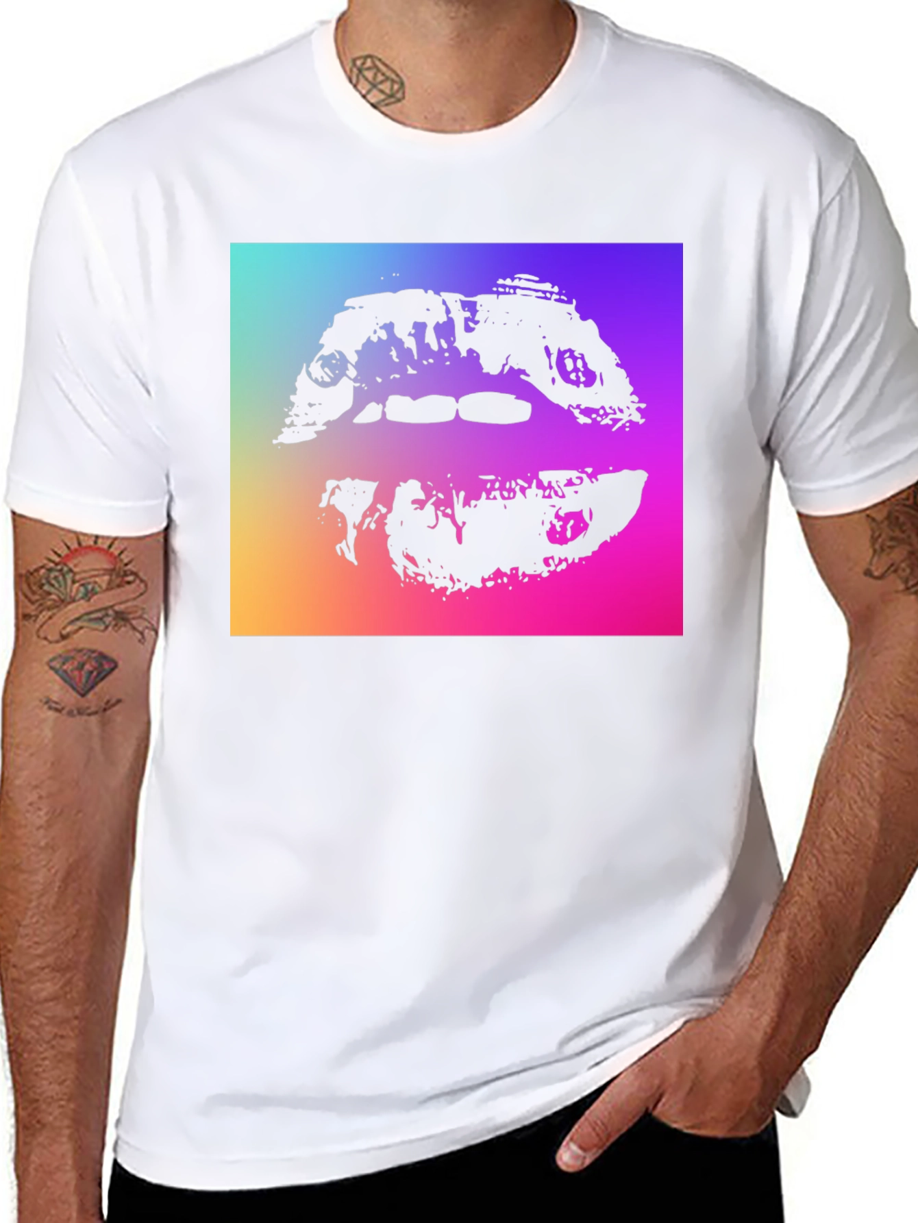 Abstract Lips Graphic Tee - Black