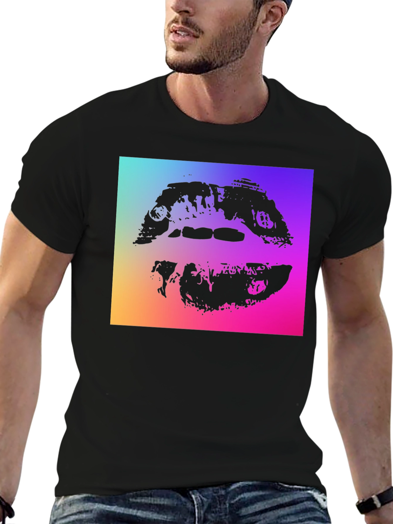 Abstract Lips Graphic Tee - Black
