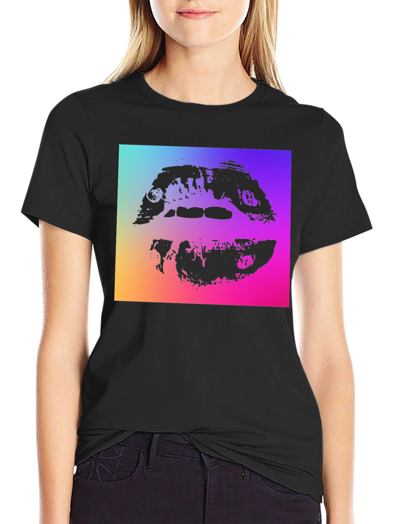Abstract Lips Graphic Tee - Black