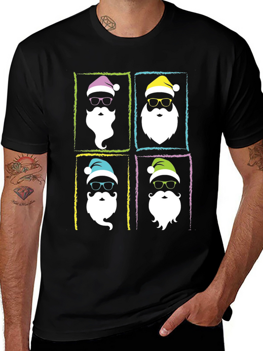 Hipster Santa Graphic T-Shirt - Black Holiday Tee