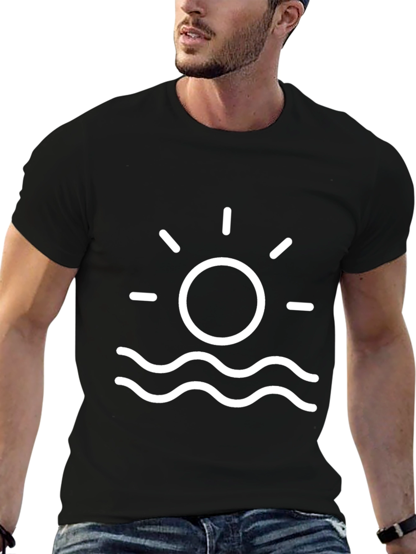 Black T-Shirt - Sun & Waves Graphic Tee