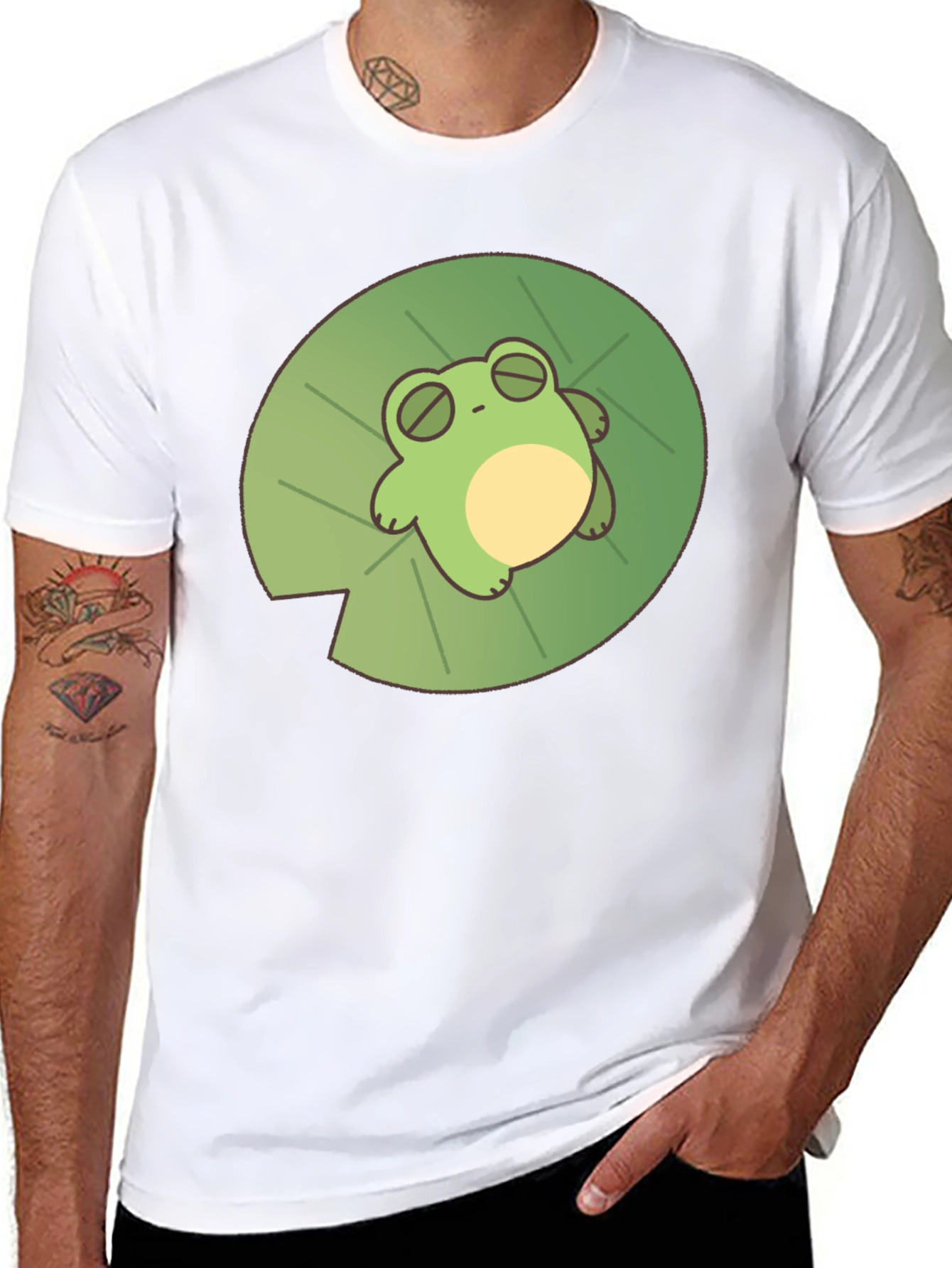 Frog on Lily Pad Black T-Shirt