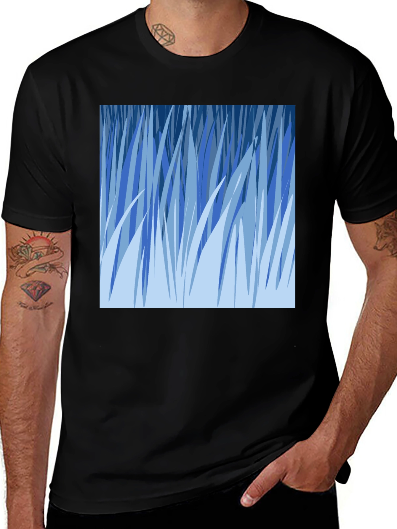 Abstract Blue Grass Graphic Tee - Soft Cotton