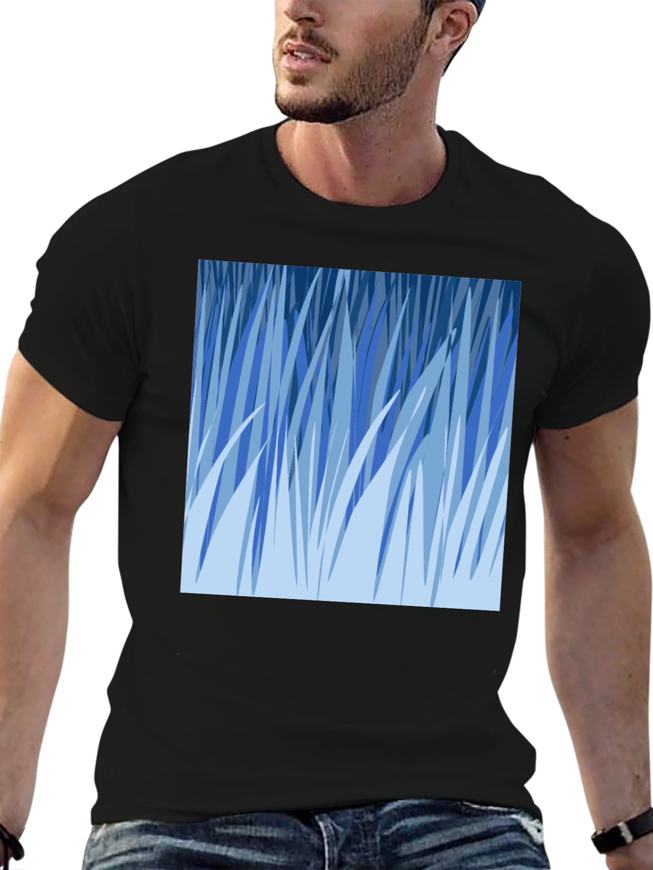 Abstract Blue Grass Graphic Tee - Soft Cotton