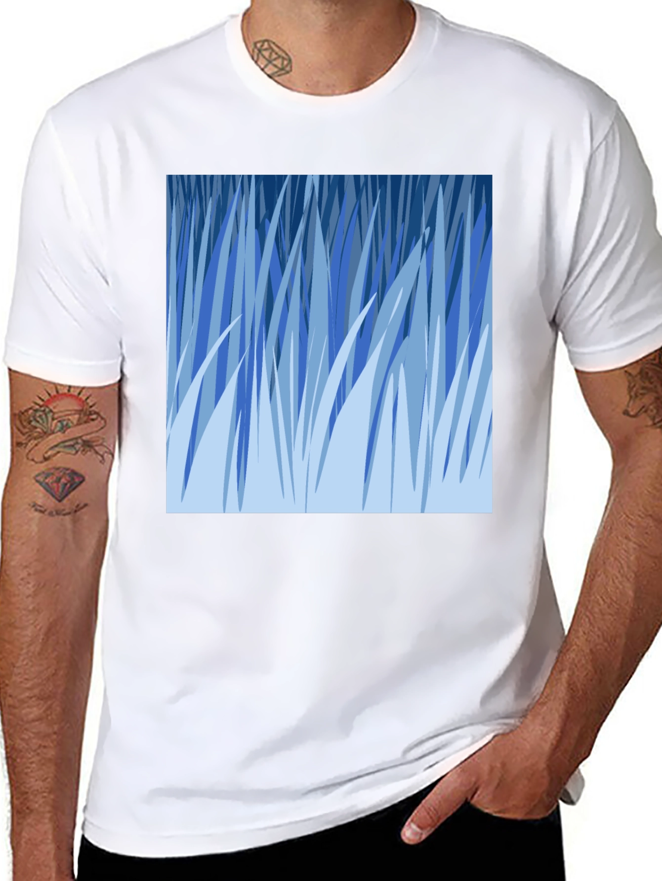 Abstract Blue Grass Graphic Tee - Soft Cotton