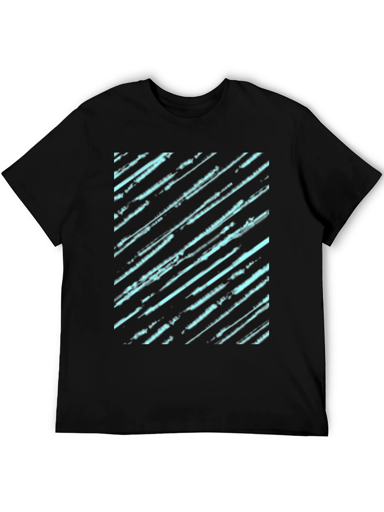 Mens Black T-Shirt with Abstract Teal Lines