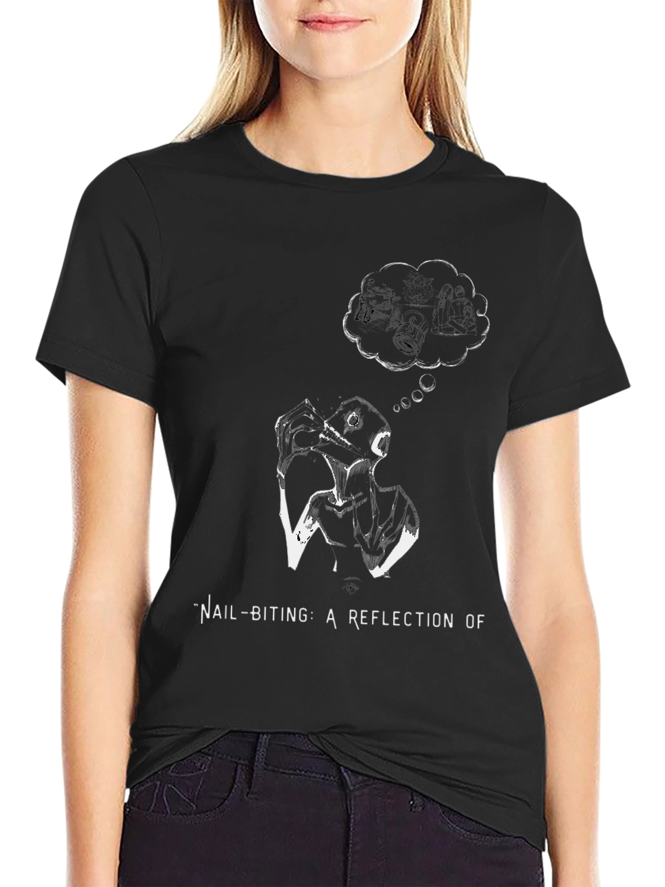 Nail-Biting Reflection Graphic Tee - Black