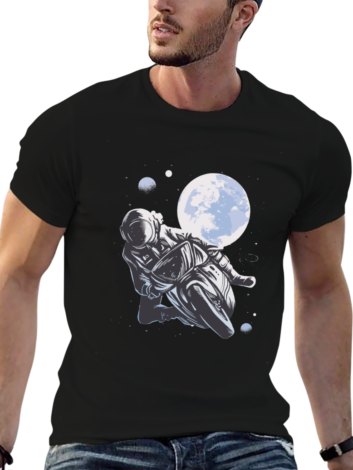 Astronaut Biker T-Shirt - Space Motorcycle Rider Tee