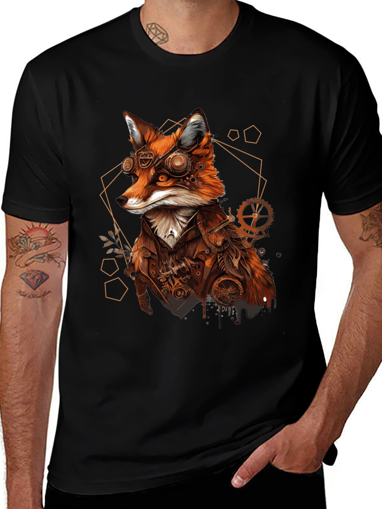 Steampunk Fox Graphic Tee - Unique Animal Design