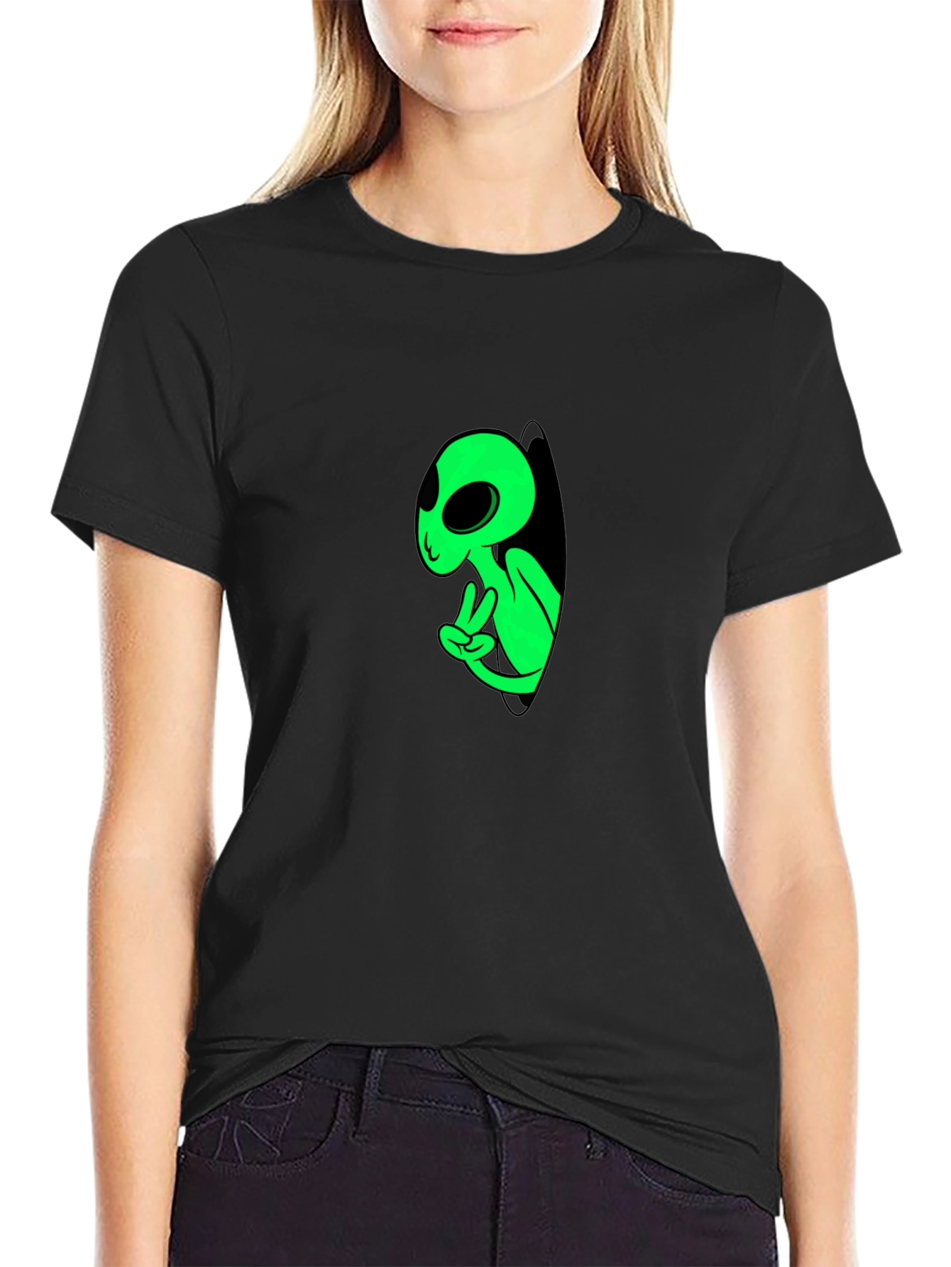 Cool Alien Peeking Black T-Shirt