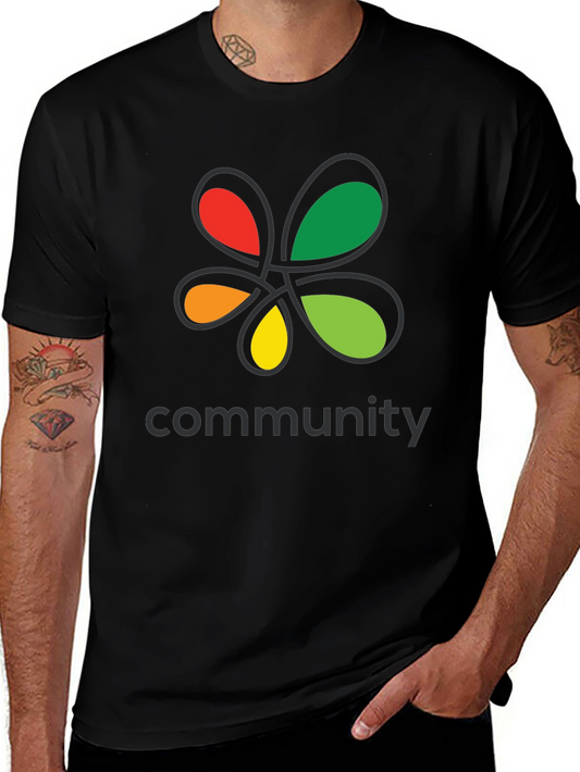 Community Black T-Shirt Colorful Floral Graphic Crew Neck Tee