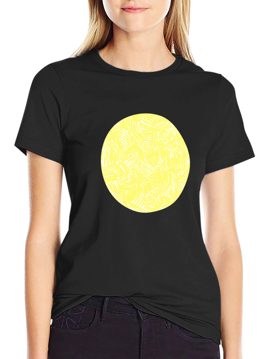 Abstract Yellow Circle Graphic Black T-Shirt