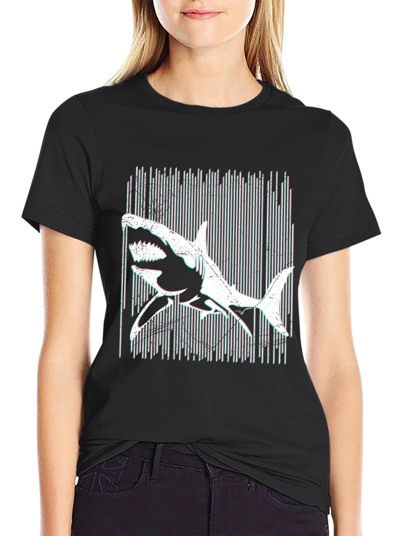 Shark Graphic Print Black T-Shirt