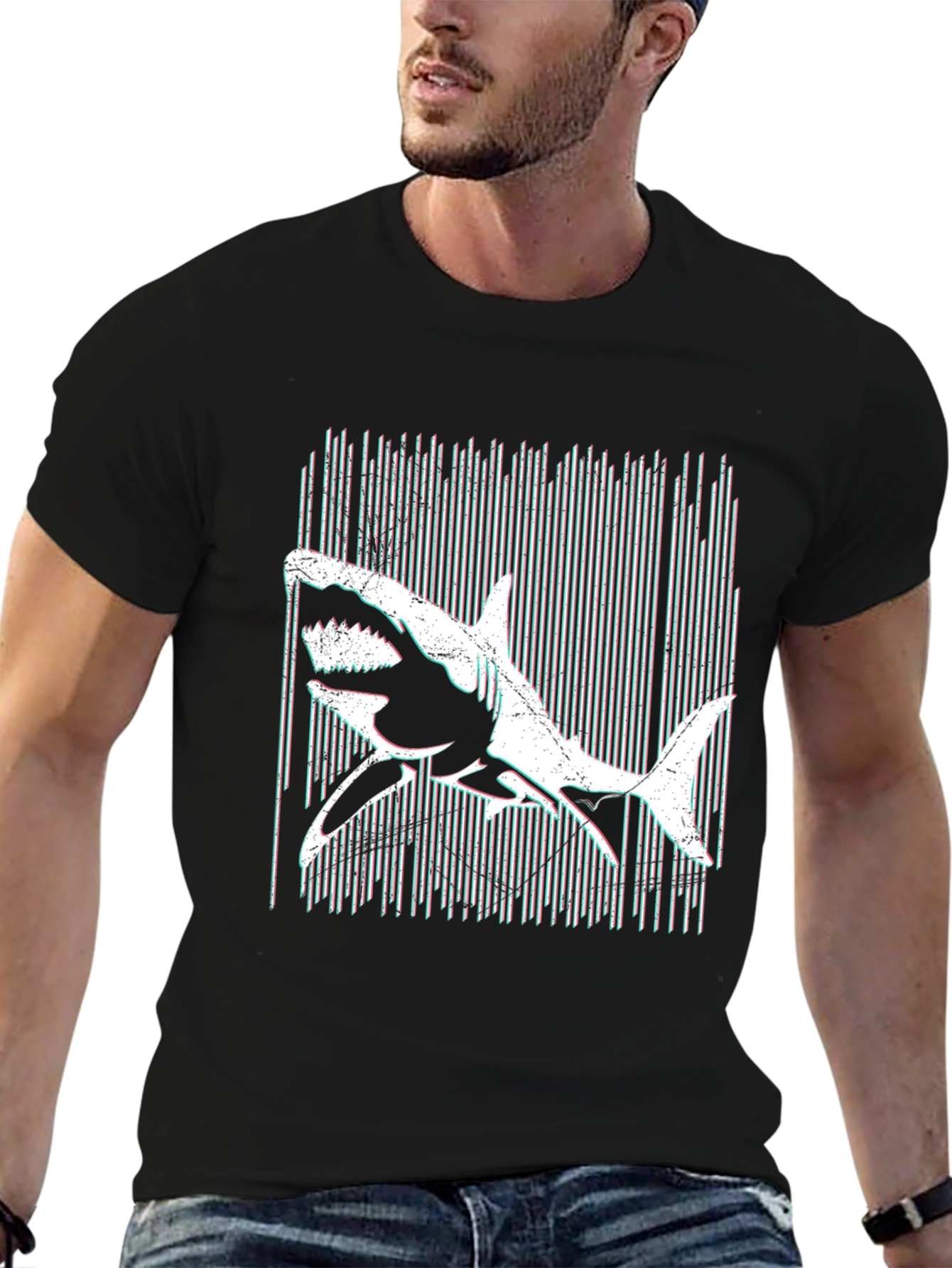 Shark Graphic Print Black T-Shirt
